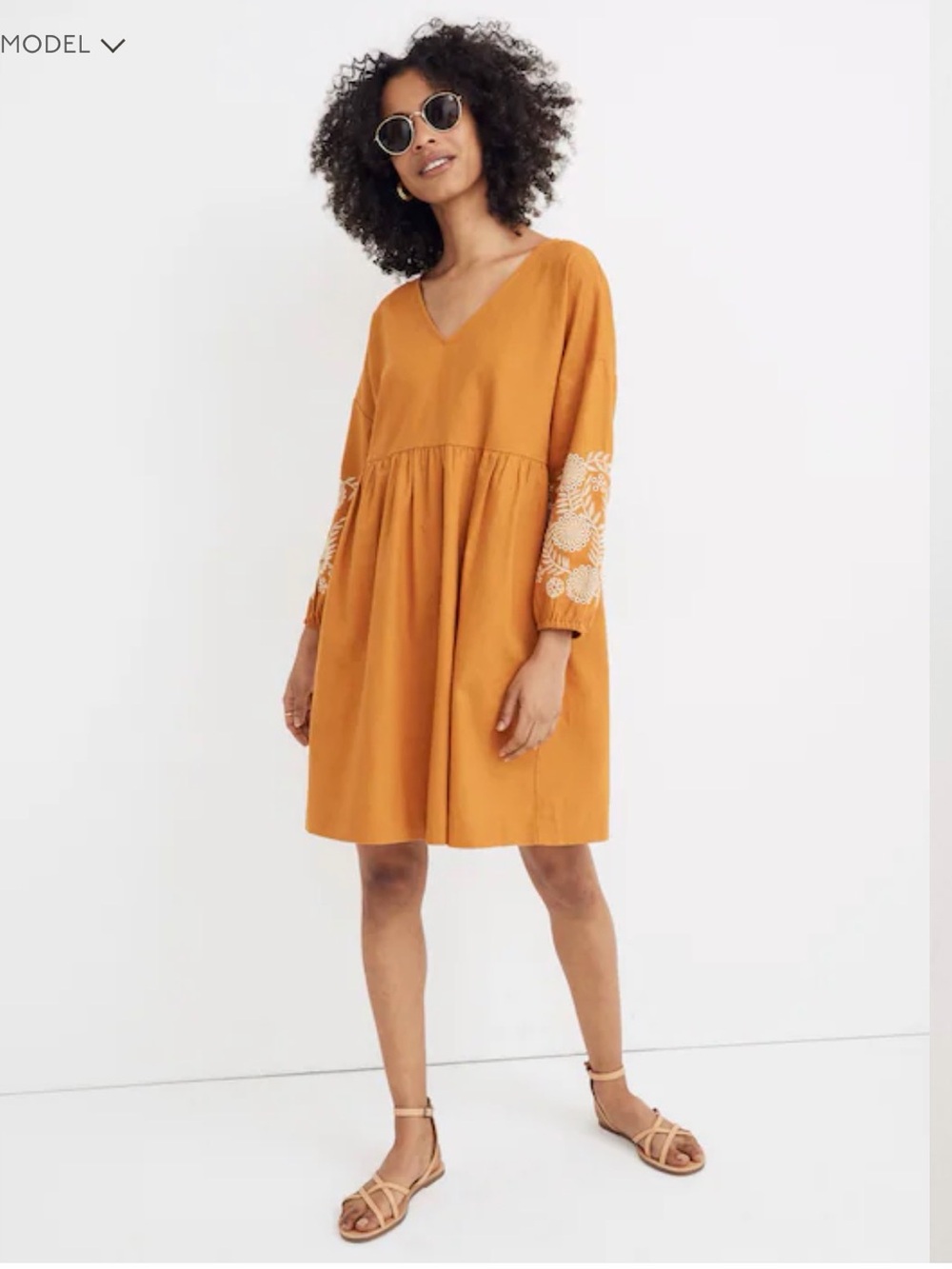 Madewell Embroidered-Sleeve Popover Dress in Burnished Caramel Size Small
